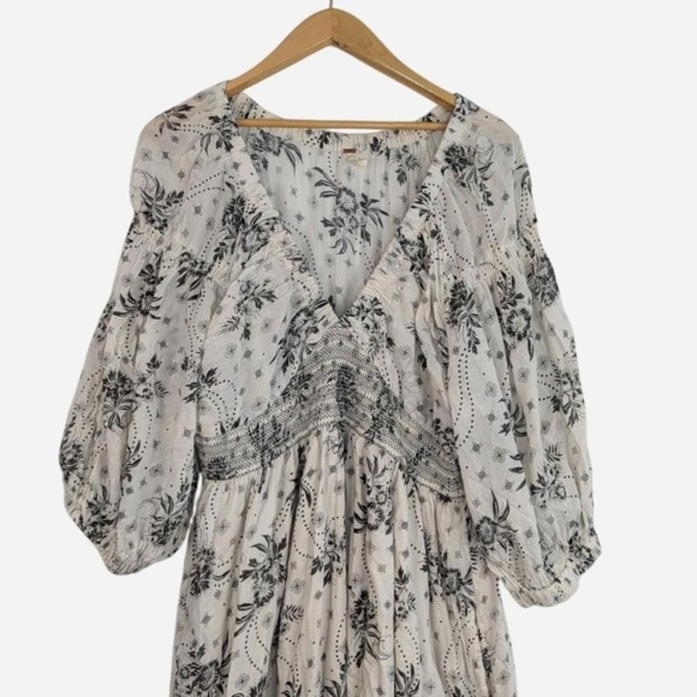 Free People Golden Hour Floral Boho Maxi Dress Ivory Black XL - Picture 7 of 12